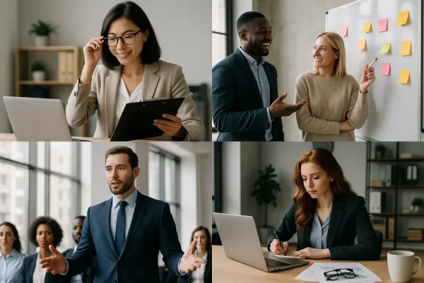 A collage illustrating diverse skills in future leadership training.