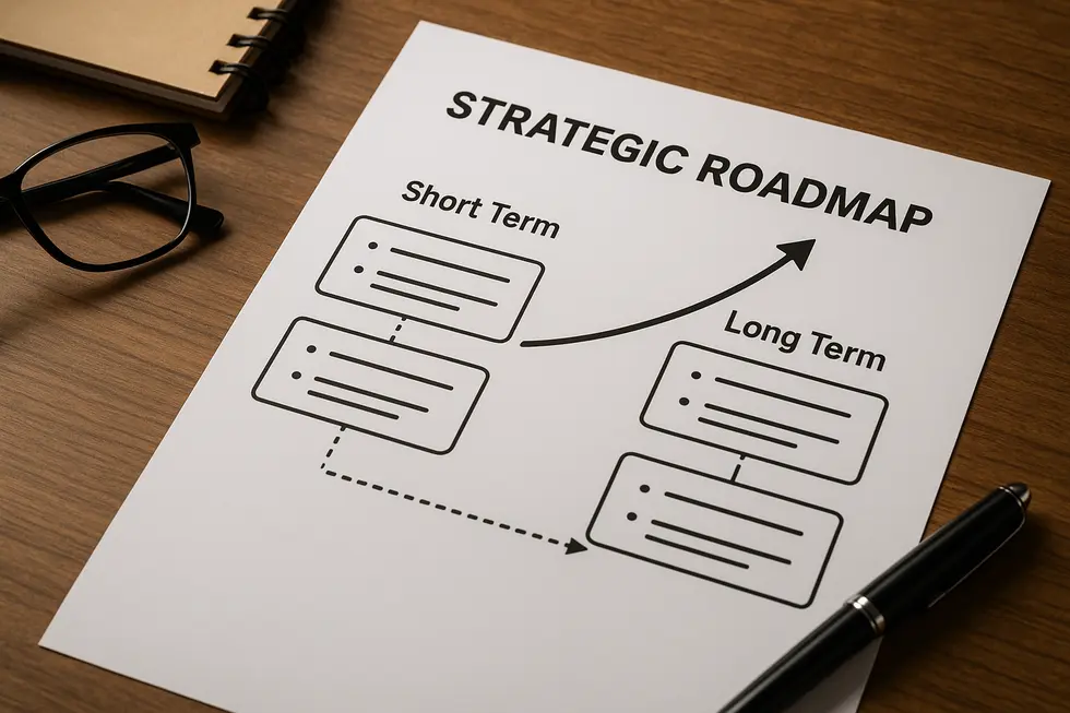 Sơ đồ phát triển chiến lược doanh nghiệp của CEO với sự hỗ trợ từ cố vấn.