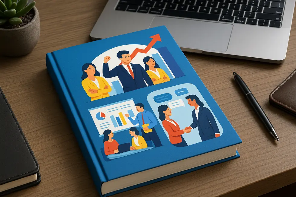 A guidebook on developing a professional sales team with illustrations of strategy and customer relations.