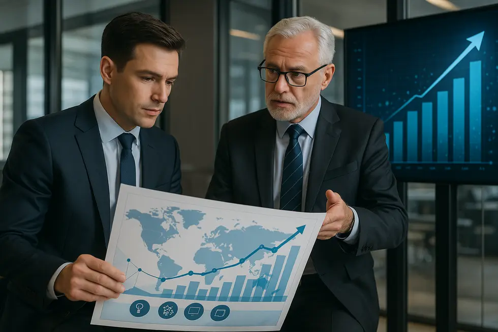 Hình ảnh chuyên gia và CEO thảo luận về chiến lược phát triển trong không gian hiện đại.