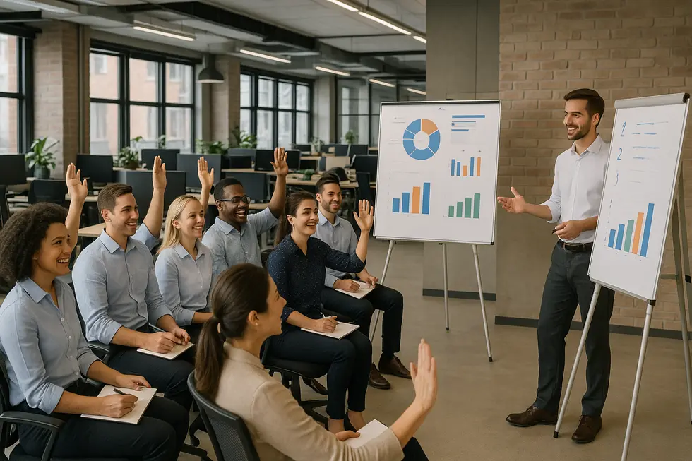 Nhóm nhân viên bán hàng đang tiến hành đánh giá và phân tích chiến lược.
