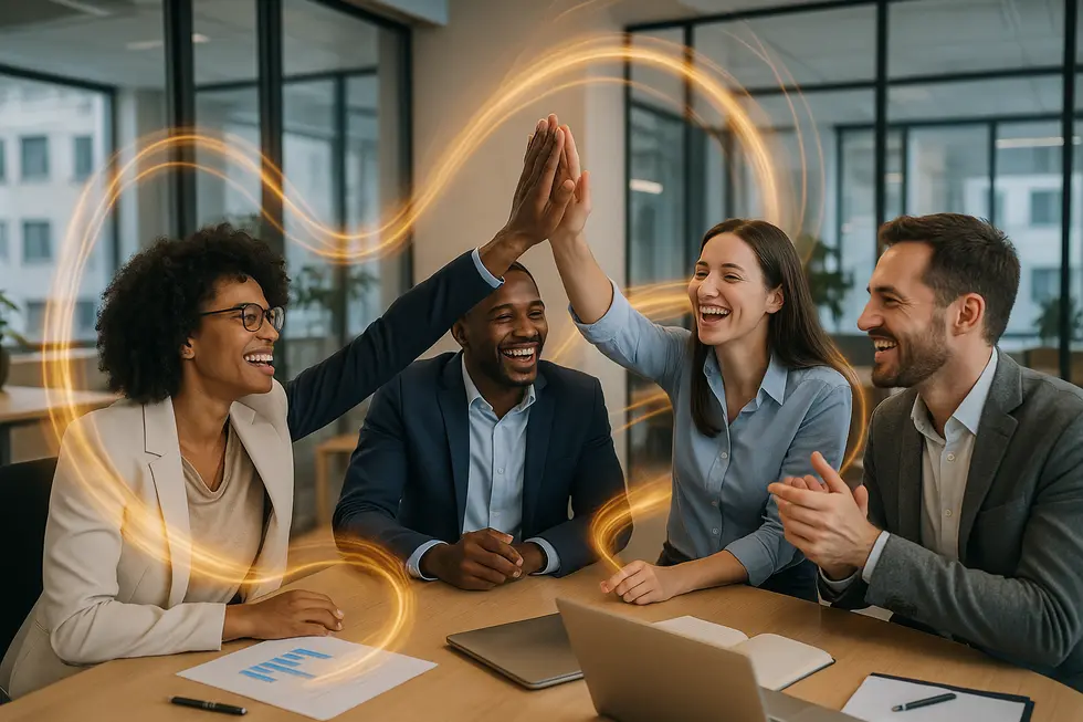 Modern business office showing a diverse team succeeding through effective training.
