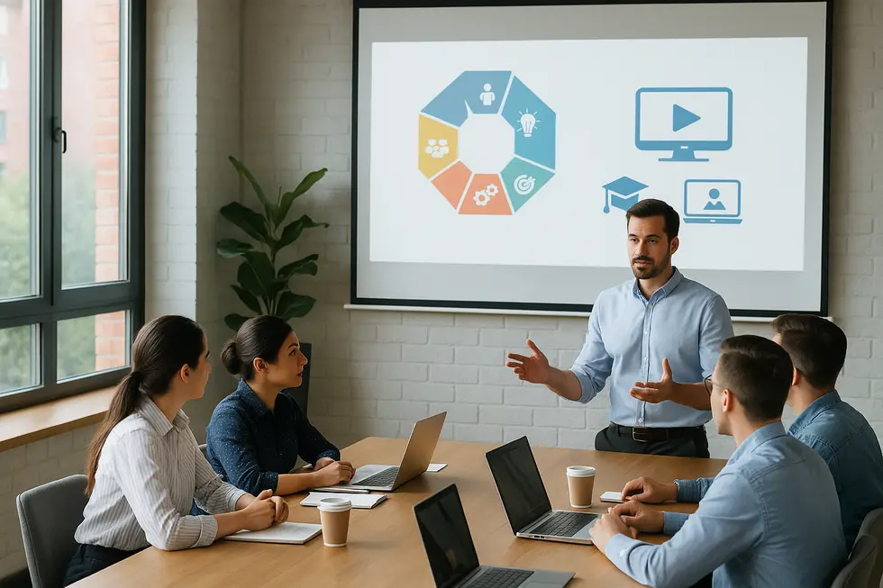 Nhân viên tham gia đào tạo với khung năng lực và công nghệ e-learning.