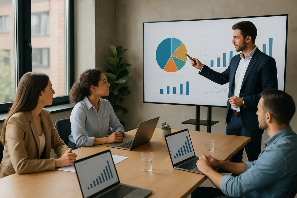Nhân viên thuyết trình về KPI và OKR trong quản lý hiệu suất.