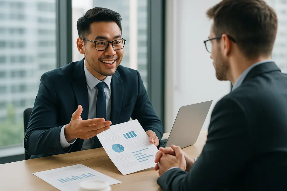Người bán hàng đang sử dụng kỹ năng giao tiếp để thuyết phục khách hàng B2B.