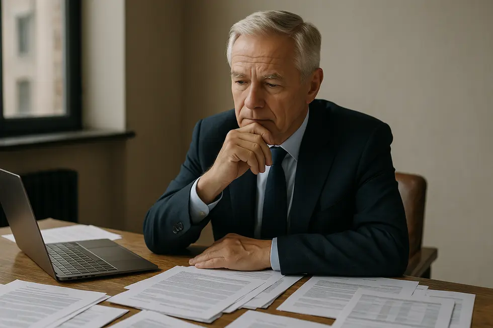 A leader demonstrating contemplative decision-making.