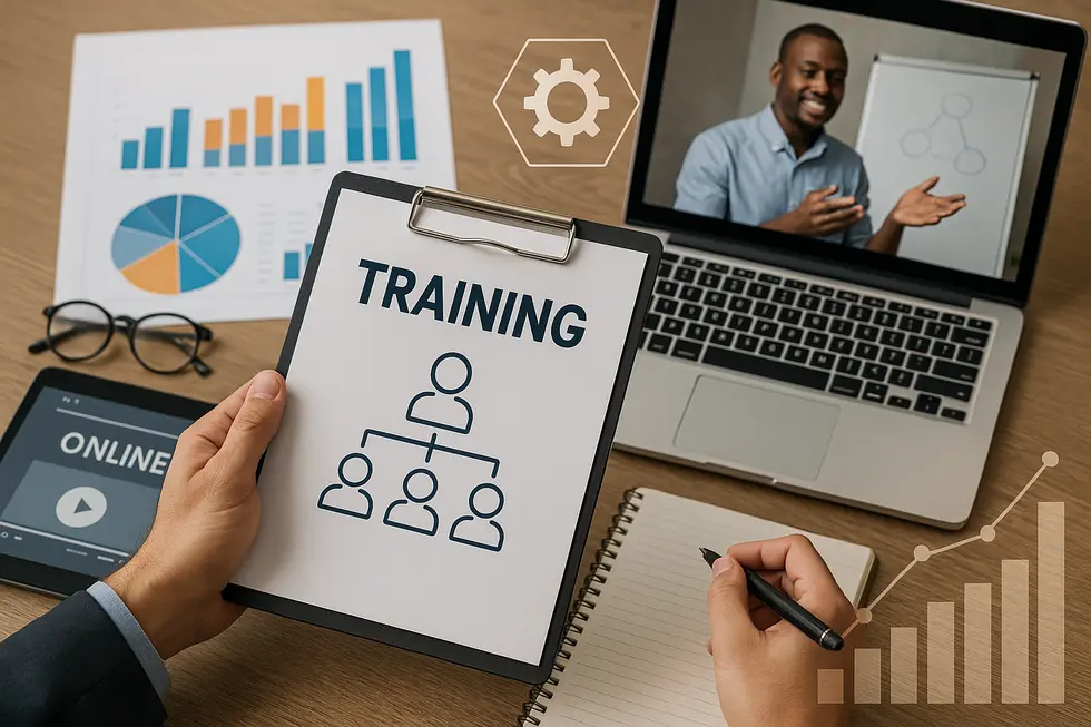 Hình ảnh tổng hợp các phương pháp đào tạo và công cụ kỹ thuật số.