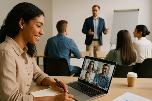 Diverse learners engaging in virtual and in-person educational settings.