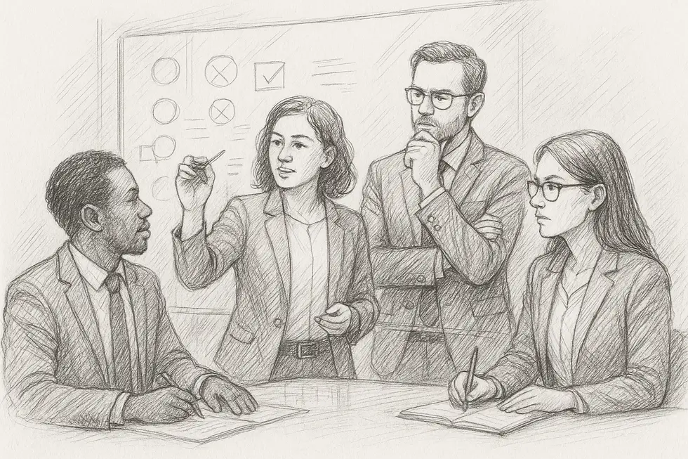 A team analyzing data to aid decision-making.
