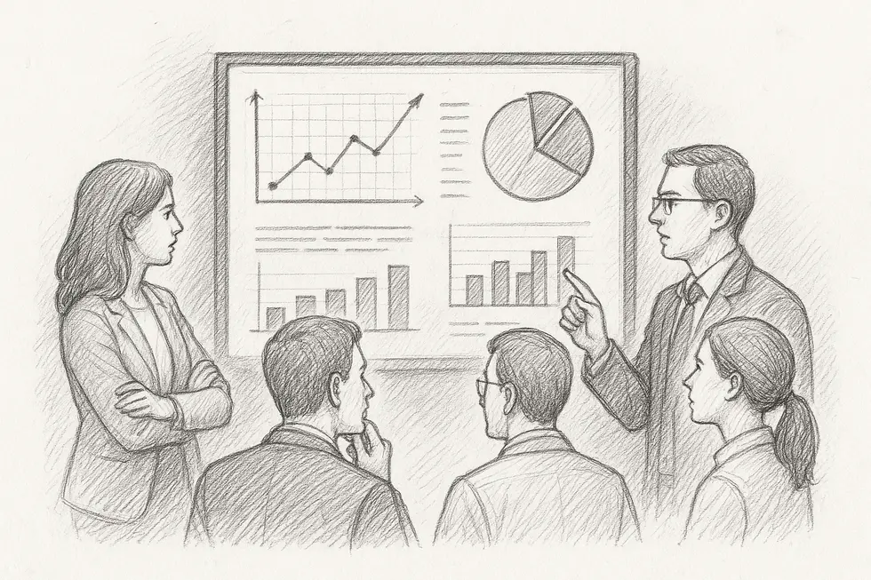 A team analyzing data to aid decision-making.