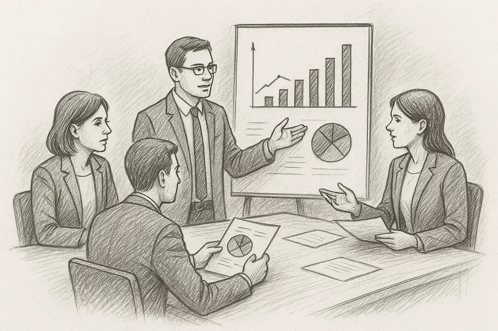 Nhóm nhân viên đang đánh giá nhu cầu đào tạo và xác định mục tiêu.