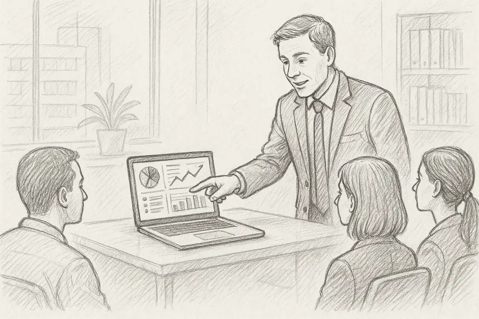 Managers engage in a strategic meeting focused on performance evaluation and feedback strategies.