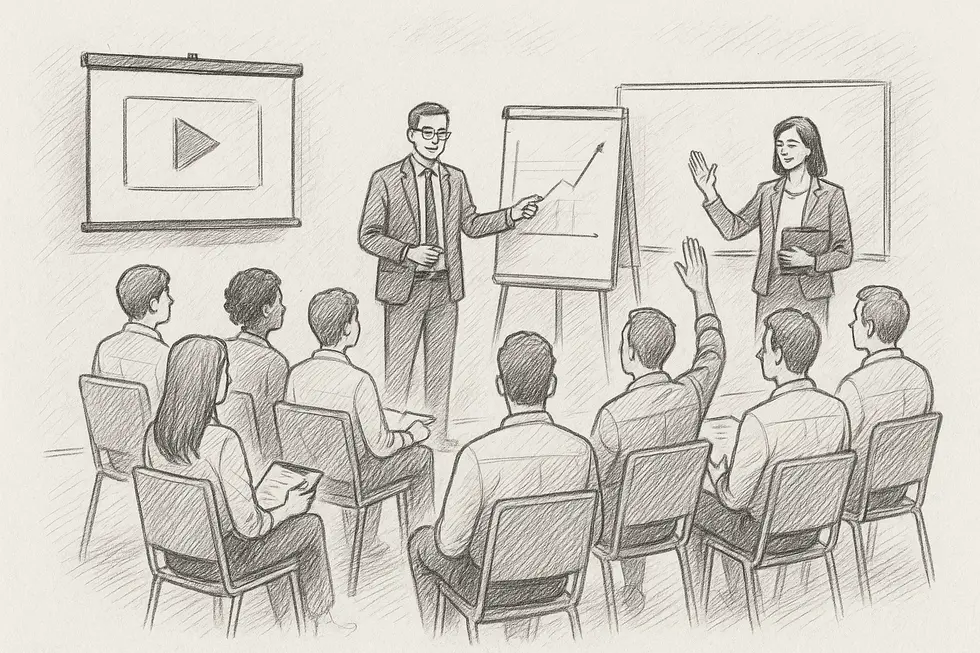 Nhóm nhân viên đang đánh giá nhu cầu đào tạo và xác định mục tiêu.
