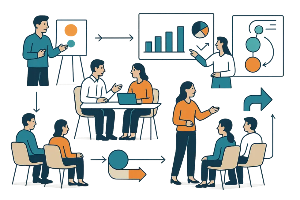 Nhóm nhân viên cùng xây dựng chương trình đào tạo In-house phù hợp thực tiễn doanh nghiệp.