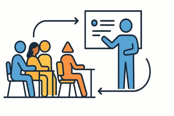 Nhóm học viên tham gia lớp do một Trainer năng động dẫn dắt.