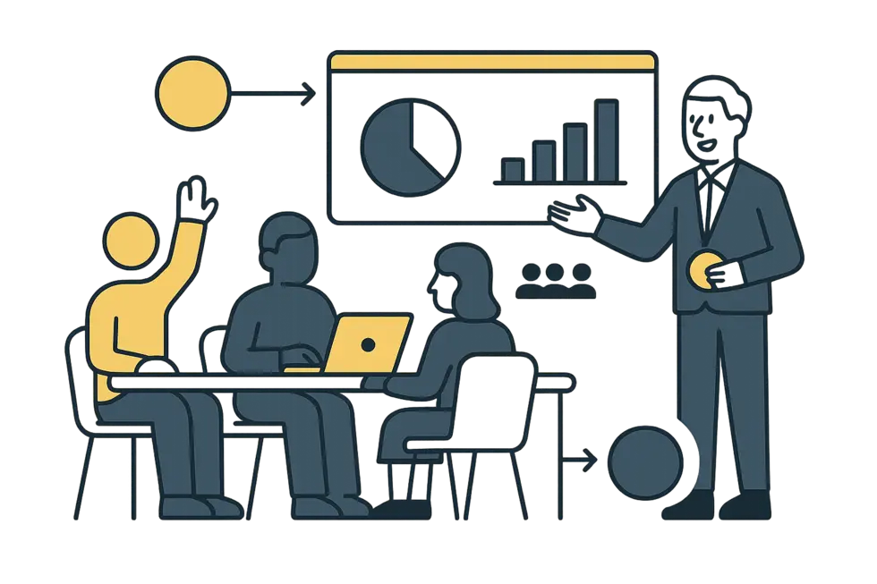 Đội ngũ quản lý đang thảo luận về triết lý từ sách ‘Diamond Manager’.