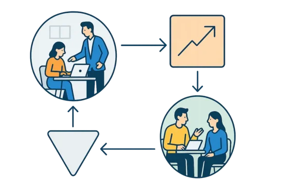 Nhóm nhân viên làm việc cùng nhau với công nghệ trong văn phòng.