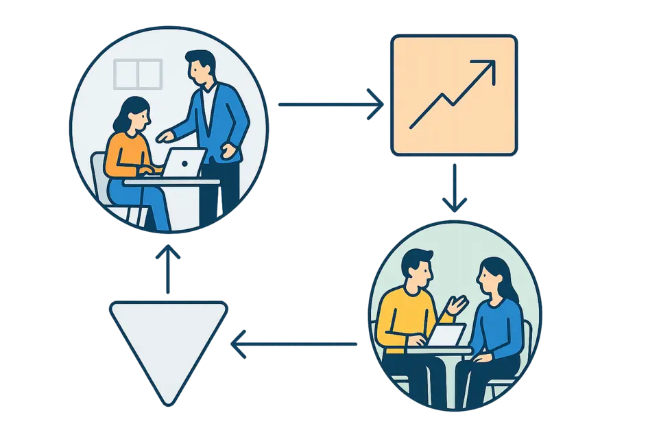 Nhóm nhân viên làm việc cùng nhau với công nghệ trong văn phòng.