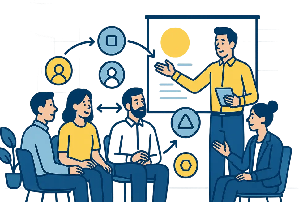 Không gian đào tạo tích cực với sự tham gia của các cấp quản lý, trainer và lãnh đạo.