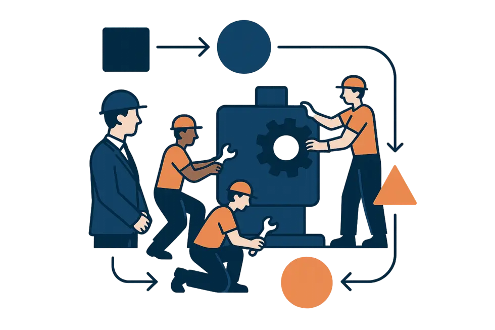 Nhóm công nhân và quản lý tham gia vào quy trình TPM.