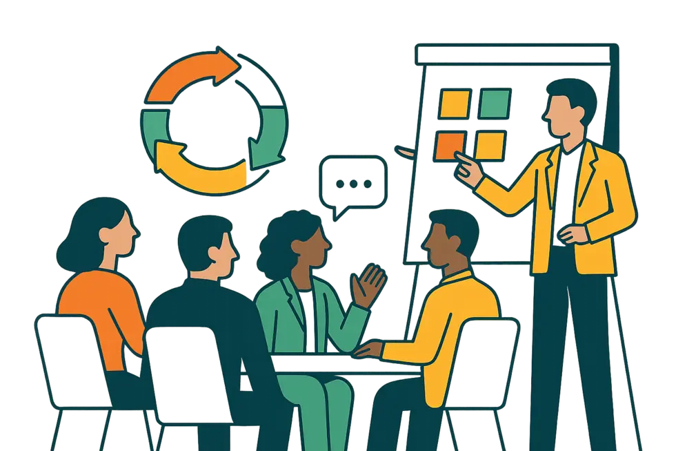 Sơ đồ các mô hình dẫn dắt thay đổi được trình bày trong buổi thảo luận chiến lược đội ngũ quản lý.