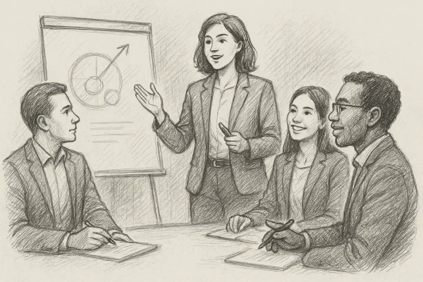 Lãnh đạo và nhân viên tham gia vào một buổi khai vấn năng động.