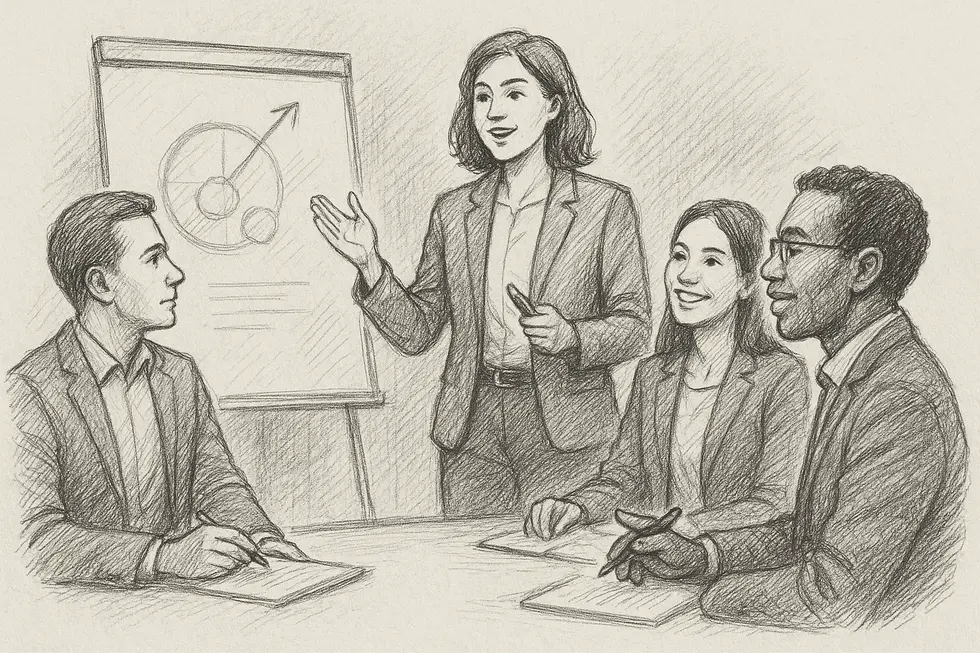 Lãnh đạo và nhân viên tham gia vào một buổi khai vấn năng động.