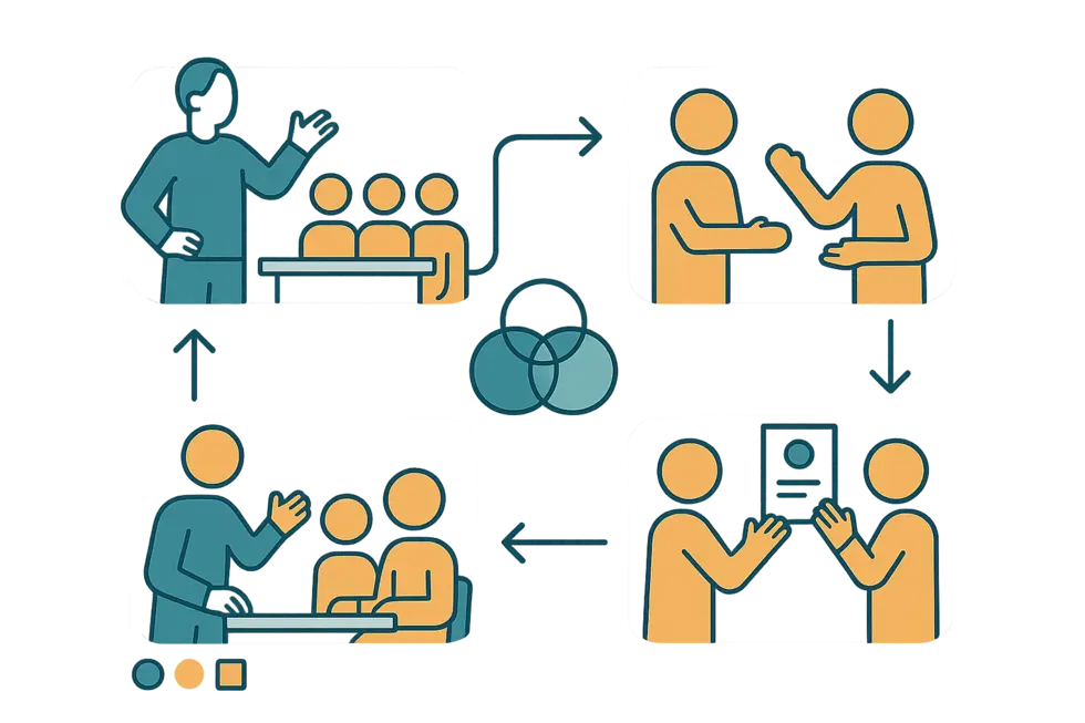 Sơ đồ các mô hình dẫn dắt thay đổi được trình bày trong buổi thảo luận chiến lược đội ngũ quản lý.