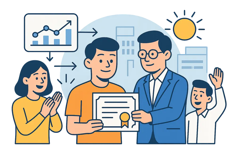 Hình ảnh mô tả quá trình kèm cặp thực chiến giữa quản lý và nhân viên cùng xây dựng mục tiêu, phản hồi và phát triển cá nhân.