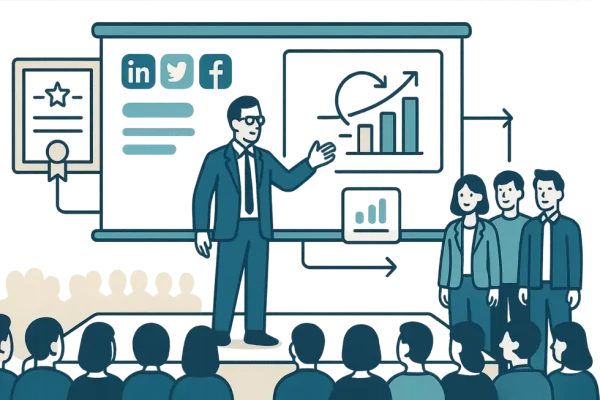 Trainer truyền cảm hứng trước học viên, thể hiện uy tín và sức ảnh hưởng thông qua thương hiệu cá nhân.