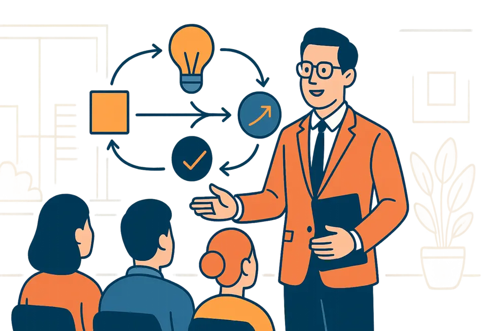 Hình ảnh Phan Hữu Lộc đang tiến hành một buổi đào tạo quản lý.