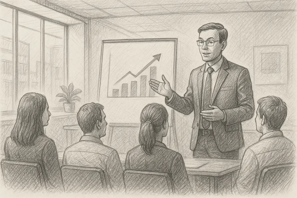 Diễn giả chia sẻ tại một hội thảo về đào tạo nội bộ.