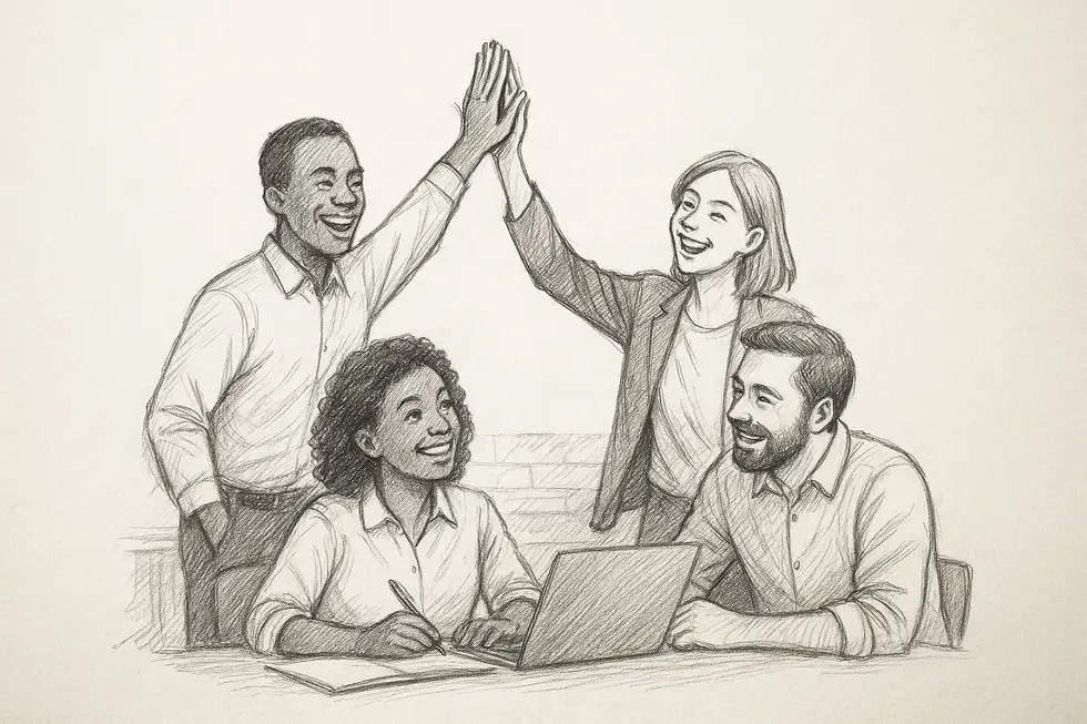 An illustration of a coaching session emphasizing leadership development.