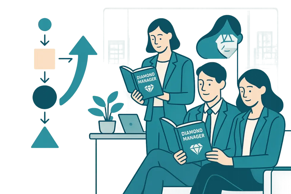 Các lãnh đạo trẻ đọc sách trong môi trường văn phòng hiện đại.