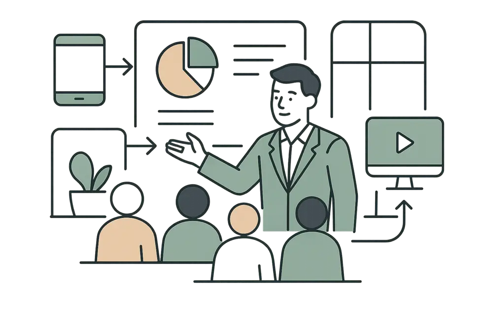 Training Manager hướng dẫn đội ngũ trong môi trường hiện đại.