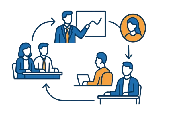 Hình ảnh một cuộc họp quản lý tại Học viện Coaching VMP.