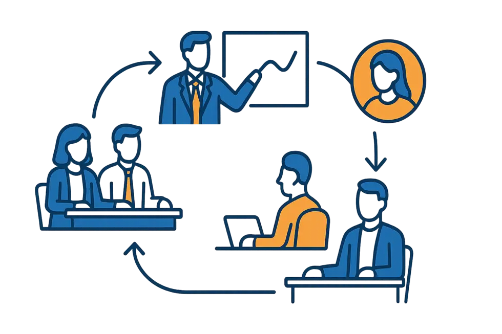 Hình ảnh một cuộc họp quản lý tại Học viện Coaching VMP.