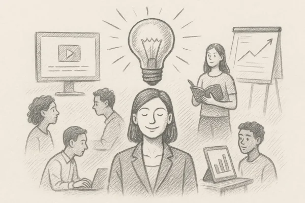 A visionary Training Manager leading a diverse team with innovative tools.