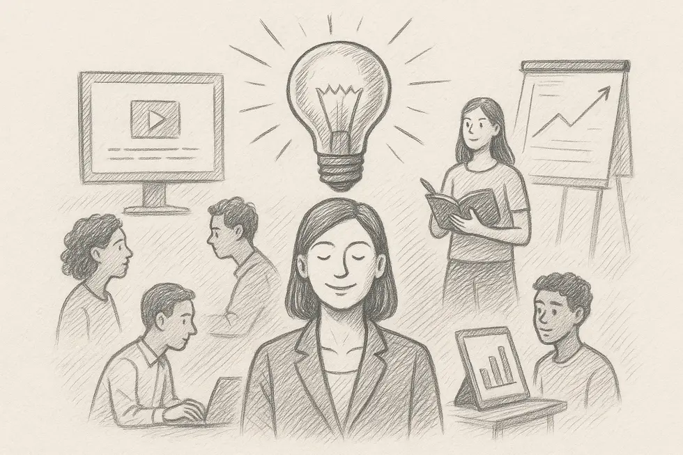 A visionary Training Manager leading a diverse team with innovative tools.