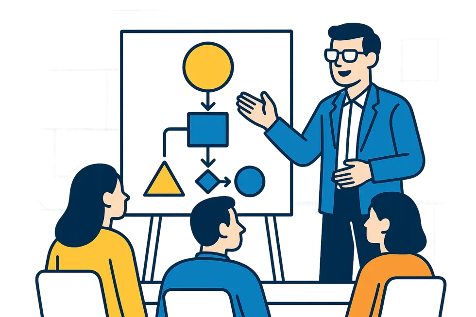 Người quản lý nhân sự đang truyền đạt kinh nghiệm cho đội ngũ.