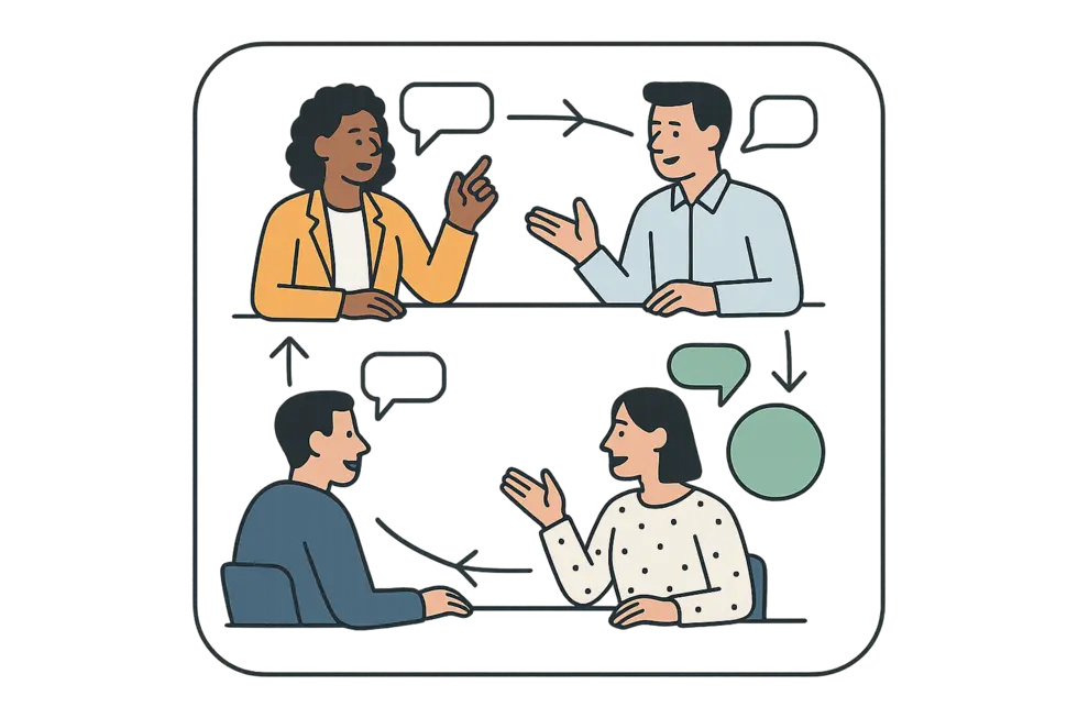 Một buổi coaching giữa quản lý và đội ngũ tại văn phòng.