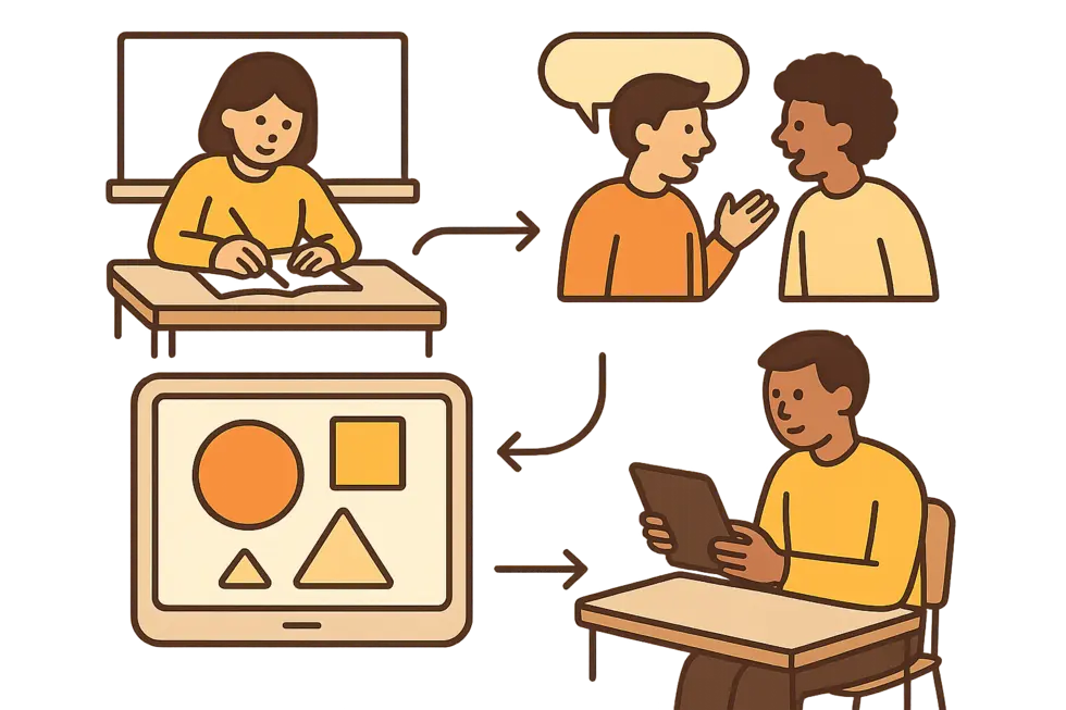 Hình ảnh lớp học với các phương pháp học tập đa dạng.