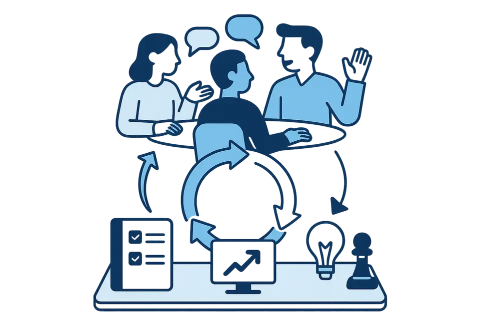 Người quản lý nhân sự đang truyền đạt kinh nghiệm cho đội ngũ.