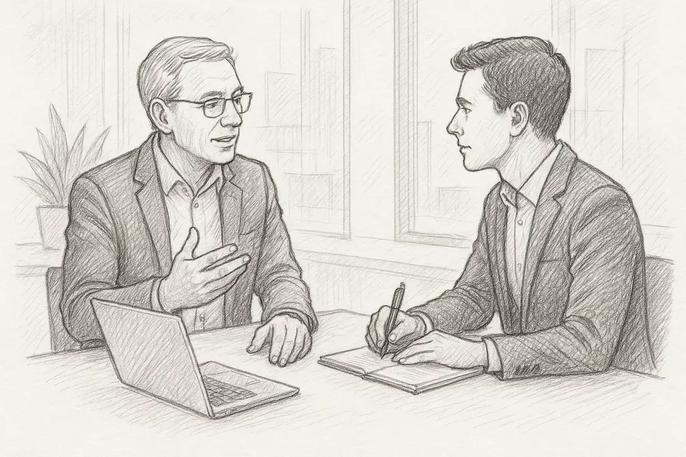 An illustration of a coaching session emphasizing leadership development.