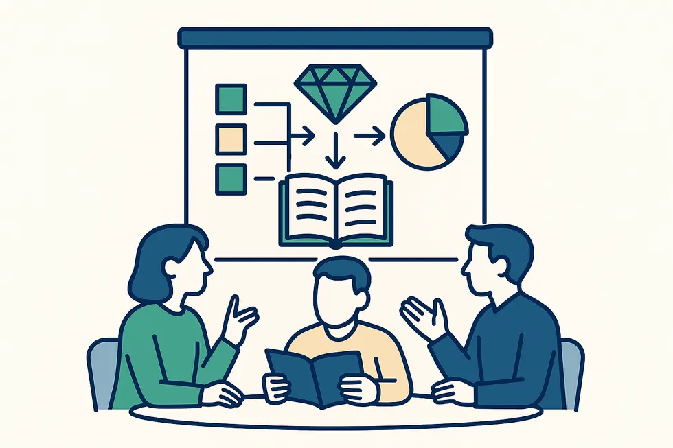 Bìa sách ‘Diamond Manager’ cùng các tài liệu quản lý.