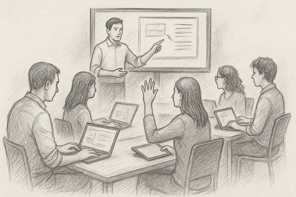 Các chuyên gia đánh giá nhu cầu và chuẩn bị trước đào tạo.