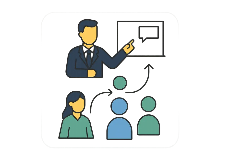 Người quản lý đào tạo thảo luận chiến lược cùng đồng nghiệp.