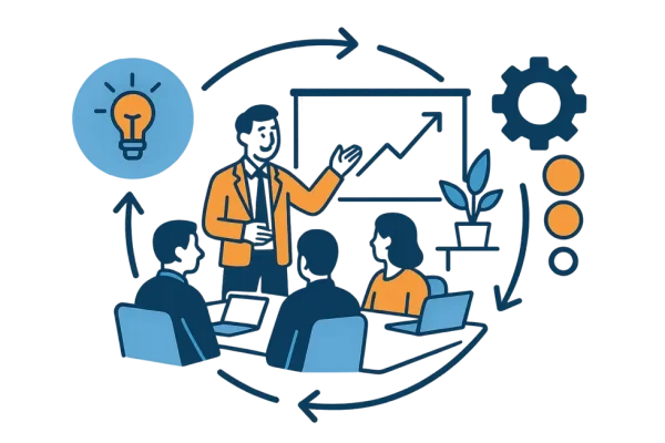 Một nhà lãnh đạo đang truyền đạt tầm nhìn với đội ngũ làm việc.