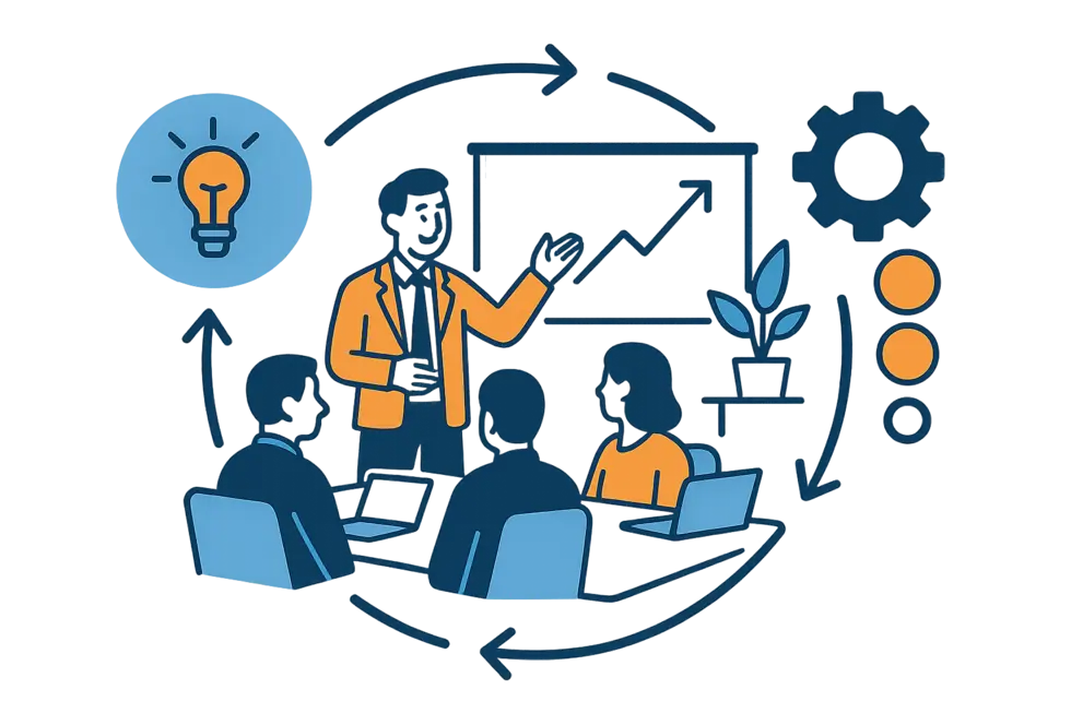 Một nhà lãnh đạo đang truyền đạt tầm nhìn với đội ngũ làm việc.
