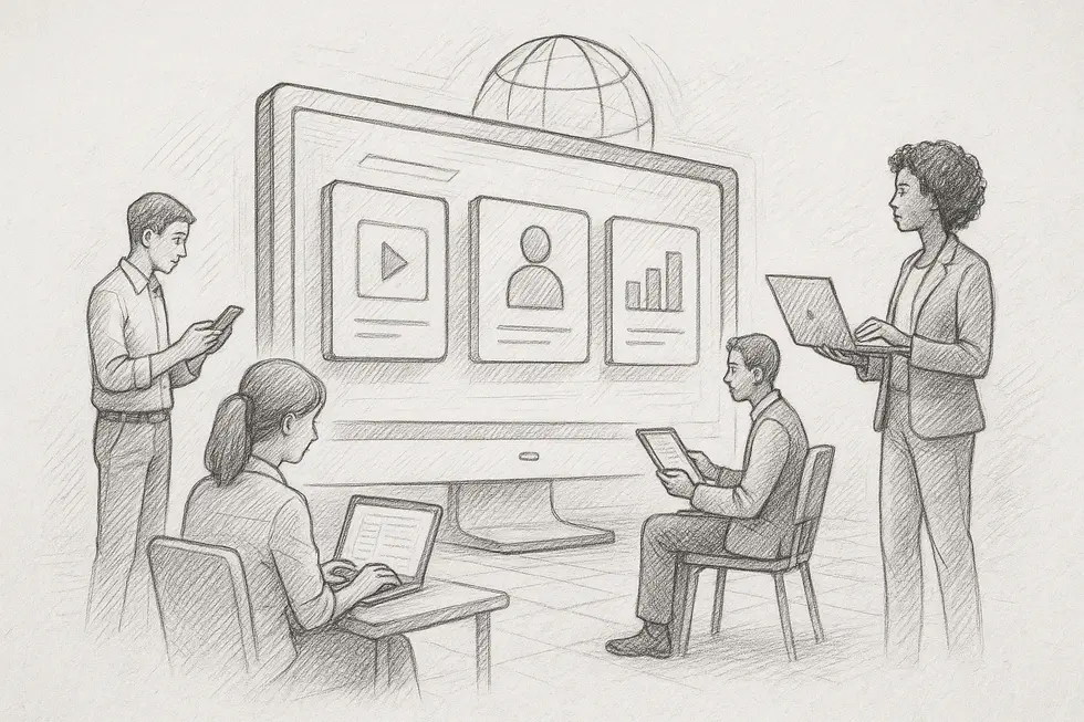 Buổi thảo luận chiến lược giữa các nhân viên trong một môi trường công nghệ cao.